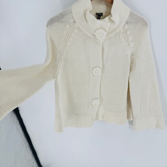 Vintage Rafaella Cream Knit Cardigan Funnel Collar Large Button Front Size L - Picture 7 of 8